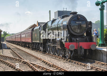 Dereham, UK. 01st June, 2014. LMS Jubilee Class 6P 4-6-0 no 45699 Galatea LMS Roal Scot Class 7P 4-6-0 no 46115 Scots Guardsman LMS Class 8F 2-8-0 no 48151 visit Norfolk for the Steam Gala from the 30th May 2014. to the 1st June 2014 attracting many visitors of all ages. Credit:  Major Gilbert/Alamy Live News Stock Photo