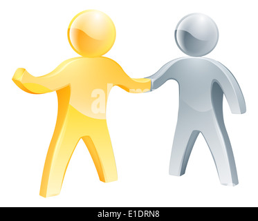 Business handshake partnership concept, a gold man shakes a silver man’s hand Stock Photo