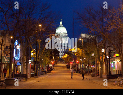 A view of State Street in front of the State Capitol building in Madison, Wisconsin Stock Photo