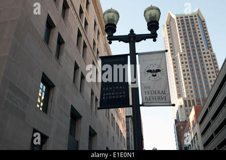 Federal Reserve signs are seen near the building of the Federal Reserve Bank of St Louis in Missouri Stock Photo