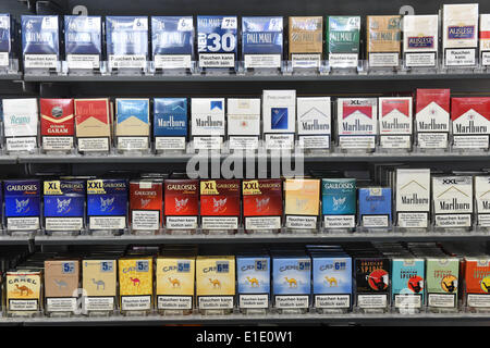 cigarettes germany Cigarettes are on sale in a tobacco store in Munich, Germany, 31 May 2014.  Photo: Felix Hoerhager/dpa Stock Photo