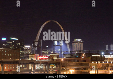 The Gateway Arch is seen behind the Busch Stadium in St Louis, Missouri Stock Photo