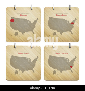 United States of America map on wooden badges Stock Photo