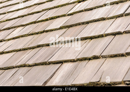 Wooden shingles on the roof of an typical traditional American home Stock Photo