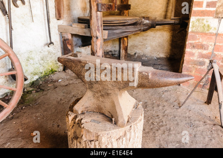 Iron anvil inside a blacksmith's workshop Stock Photo