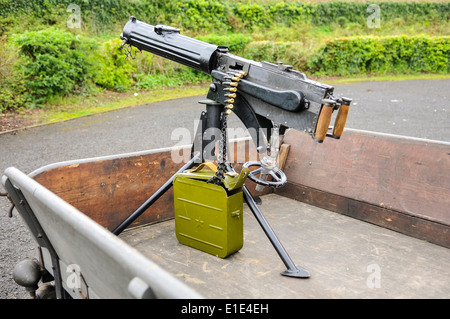 Vickers water cooled medium machine gun on the back of a truck, as used in World War 1. Stock Photo