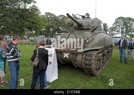 Part of the D-Day 70th Anniversary events, re-enactors and vehicle displays in Sainte-Mère-Église, Lower Normandy, Manche, France on Sunday 1st June 2014. Stock Photo