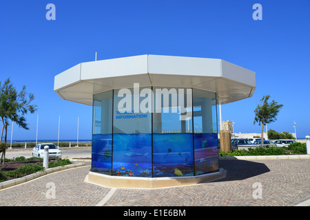 Tourist info booth outside The Malta National Aquarium, Qawra (Il-Qawra), Saint Paul's Bay, Northern District, Republic of Malta Stock Photo