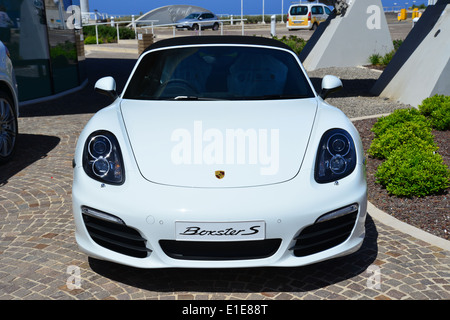 Porsche Boxster outside Malta National Aquarium, Qawra (Il-Qawra), Saint Paul's Bay, Northern District, Republic of Malta Stock Photo