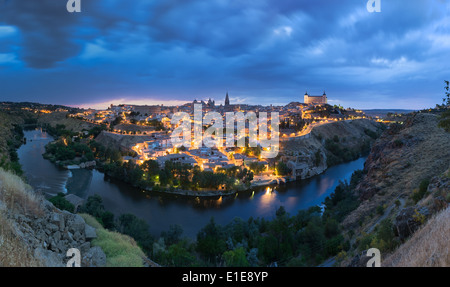 Panoramic view of Toledo after sunset, Spain Stock Photo