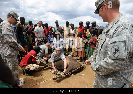 U.S. Soldiers from the 353rd Functional Specialty Team and the 418th Civil Affairs Battalion mentor veterinarian students from Stock Photo