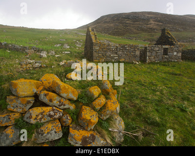 ruined buildings in deserted village, Mingulay, Scotland Stock Photo