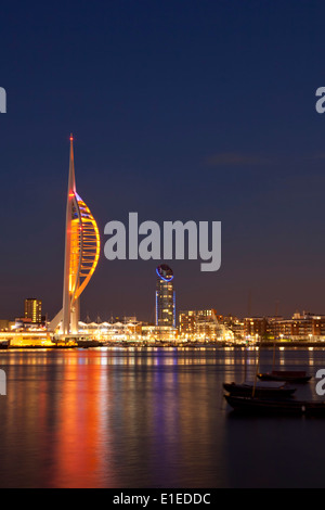 Waterfront with Spinnaker Tower at night, Portsmouth, Hampshire, UK Stock Photo