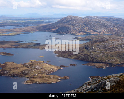 view from Eabhal, North Uist, Outer Hebrides, Scotland, looking N towards Li a tuath, Li a deas Stock Photo