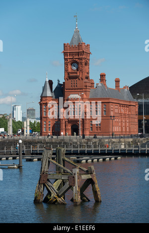Blue skies over The Pierhead Building, Cardiff Bay, South Wales, UK. Stock Photo