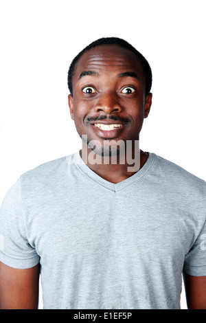Portrait of surprised african man over white background Stock Photo