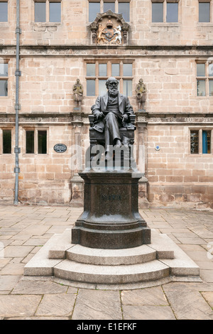 Statue of Charles Darwin outside the public library in Shrewsbury Shropshire England UK United Kingdom GB Stock Photo