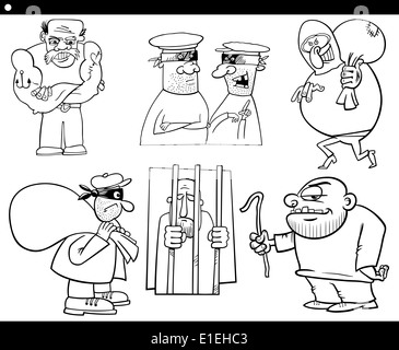 Cartoon Illustration Set of Thieves and Ruffians or Thugs Bad Guys