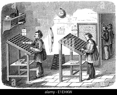 Manual typesetting in 19th century Stock Photo - Alamy