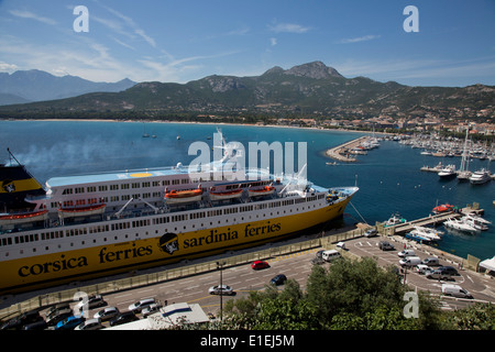 A ferry waiting to sail in the port of Calvi, Corsica. Stock Photo