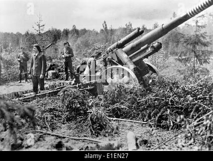 The picture from National Socialist reporting shows German soldiers crewing a field howitzer during fighting at the Eastern Front in November 1943. Fotoarchiv für Zeitgeschichtee -NO WIRE SERVICE- Stock Photo