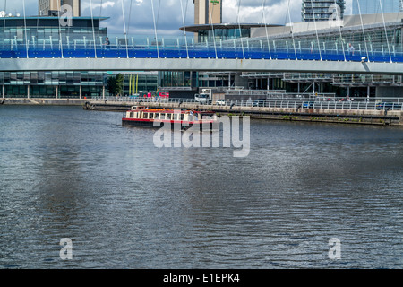 Small pleasure cruiser on the Manchester Sip Canal Stock Photo