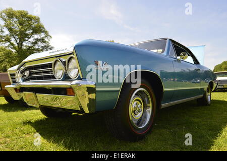 New York, USA. 1st June 2014. Old Westbury, New York, U.S. - June 1, 2014 - A blue 1967 Chevrolet Chevelle SS 396, owner Artie Stavros, is an entry at the Antique and Collectible Auto Show held on the historic grounds of elegant Old Westbury Gardens in Long Island, and sponsored by Greater New York Region AACA Antique Automobile Club of America. Credit:  Ann E Parry/Alamy Live News Stock Photo