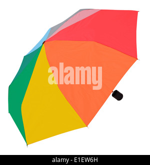 open multicolored umbrella isolated on white background Stock Photo