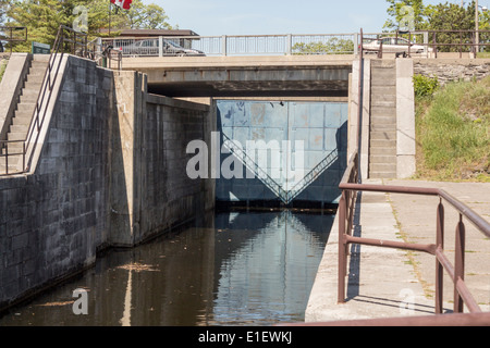 View of lock 34 in Fenelon Falls Ontario along the Trent-Severn Waterway in Ontario Canada in the Kawartha Lakes. Stock Photo
