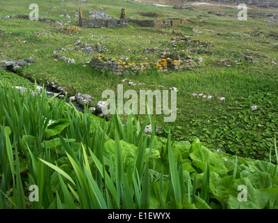 ruined buildings in deserted village, Mingulay, Outer Hebrides, Scotland Stock Photo