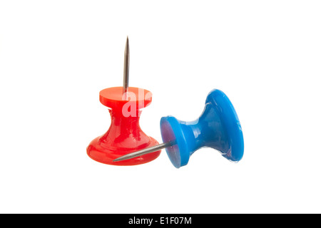 red and blue pushpin isolated on white background Stock Photo