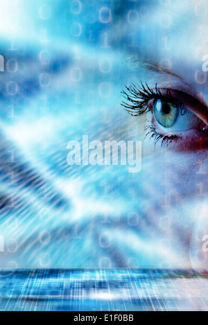 woman eye with binary code Stock Photo