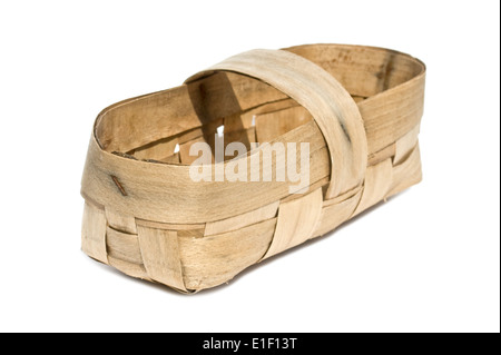 basket woven of birch bark isolated on a white background Stock Photo