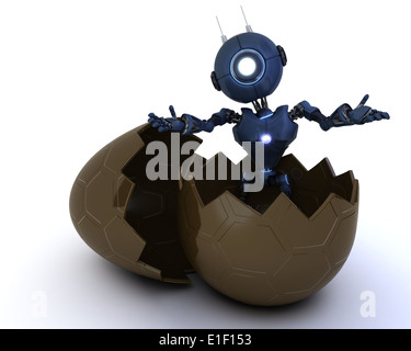 3D Render of an android sat in easter egg Stock Photo