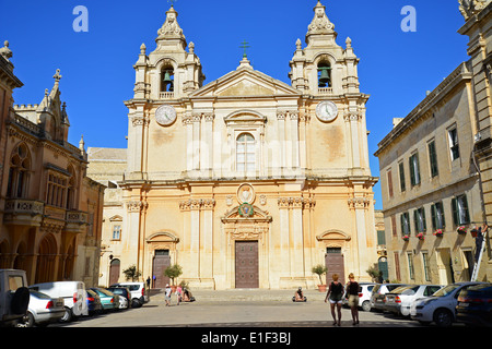 St Paul's Cathedral, Piazza San Pawl, Mdina (Città Vecchia), Western District, Malta Majjistral Region, Republic of Malta Stock Photo