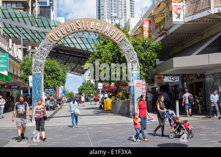 Brisbane Australia,Queen Street mall,woman female women,mother,walking,boy boys,male kid kids child children youngster,son,family families parent pare Stock Photo