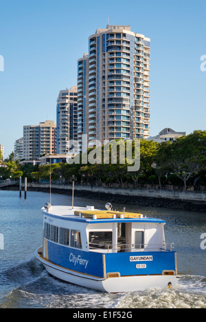 Brisbane Australia,Brisbane River,Brisbane Ferries,ferry service,CityFerry,boat,Kangaroo Point,East Brisbane,high rise,condominium residential apartme Stock Photo