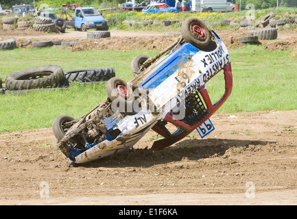 Banger racing cars in action at Stansted Raceway in Essex UK Stock Photo