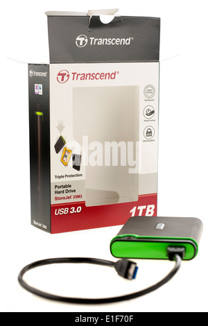 One terabyte 2.5 inch military grade shock resistant USB portable external hard drive Stock Photo