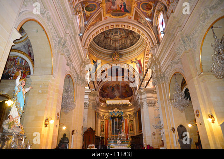 Interior nave of The Cathedral of Assumption, The Citadella, Città Victoria, Gozo (Għawdex), Gozo Region, Republic of Malta Stock Photo