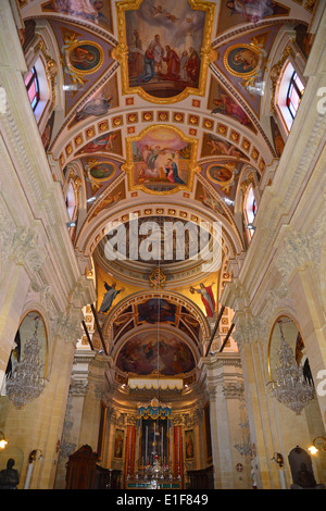 Interior nave of The Cathedral of Assumption, The Citadella, Città Victoria, Gozo (Għawdex), Gozo Region, Republic of Malta Stock Photo