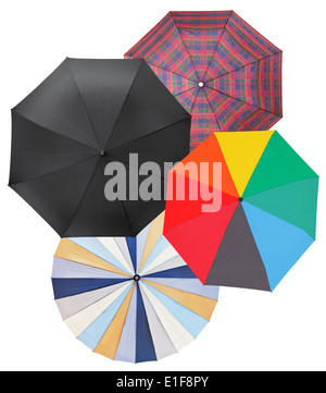 four different open umbrellas isolated on white background Stock Photo