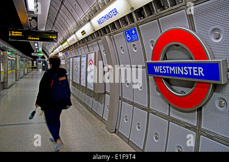 Jubilee Line platform at Westminster Underground Station, City of Westminster, London, England, United Kingdom Stock Photo