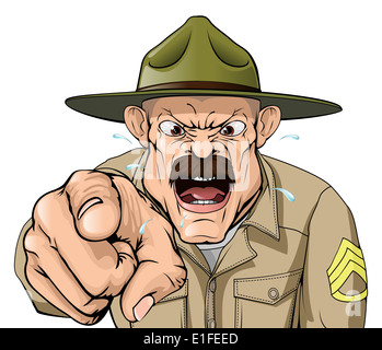 An illustration of a cartoon angry boot camp drill sergeant character Stock Photo