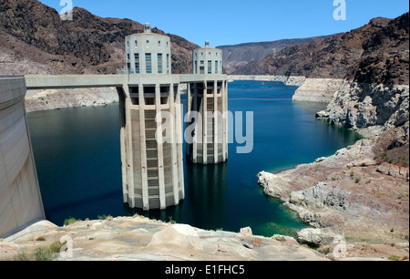 Columns that form part of the Hoover Dam, Boulder City, USA. It is a short drive away from Las Vegas Nevada. Stock Photo