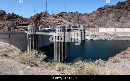 Columns that form part of the Hoover Dam, Boulder City, USA. It is a short drive away from Las Vegas Nevada. Stock Photo