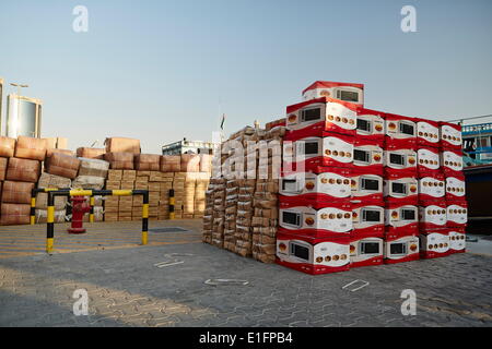 Free-trade port Dubai Creek, goods ranging from chewing gum to car tyres, Dubai, United Arab Emirates, Middle East Stock Photo