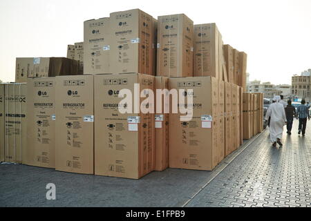 Free-trade port Dubai Creek, goods ranging from chewing gum to car tyres, Dubai, United Arab Emirates, Middle East Stock Photo