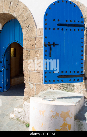 View of Cafe Maure built into part of the old city walls that surround the old Medina in Casablanca, Morocco. Stock Photo