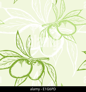 floral seamless pattern with green olive Stock Photo